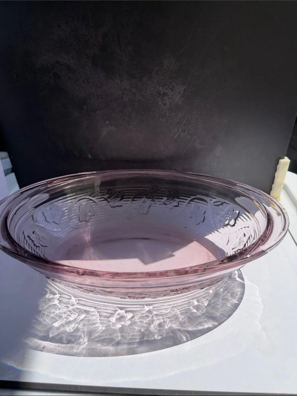 Anchor Hocking Savanah Pink Glass Serving Bowl with Floral Embossing